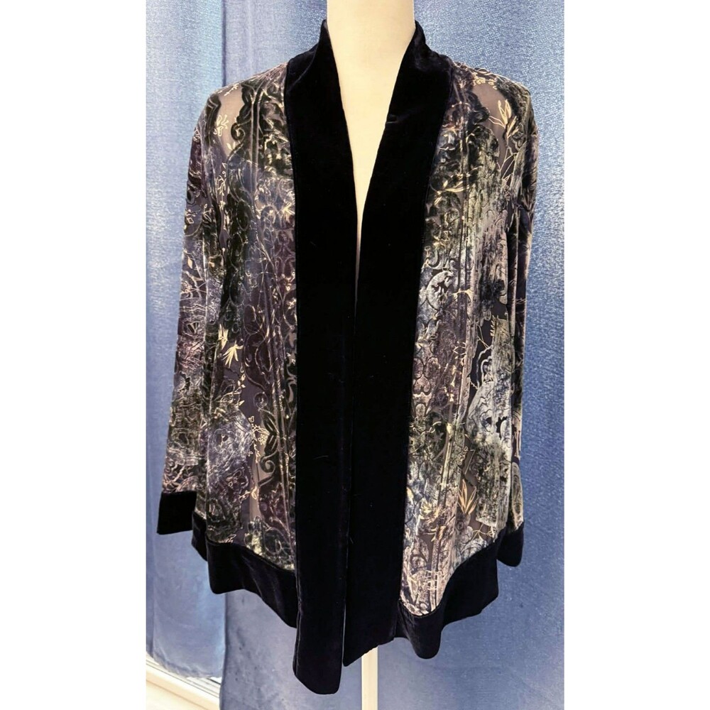 Vintage Y2K Chico's sz. 2 Large Velvet Burnout Open Jacket Women's Black Gray